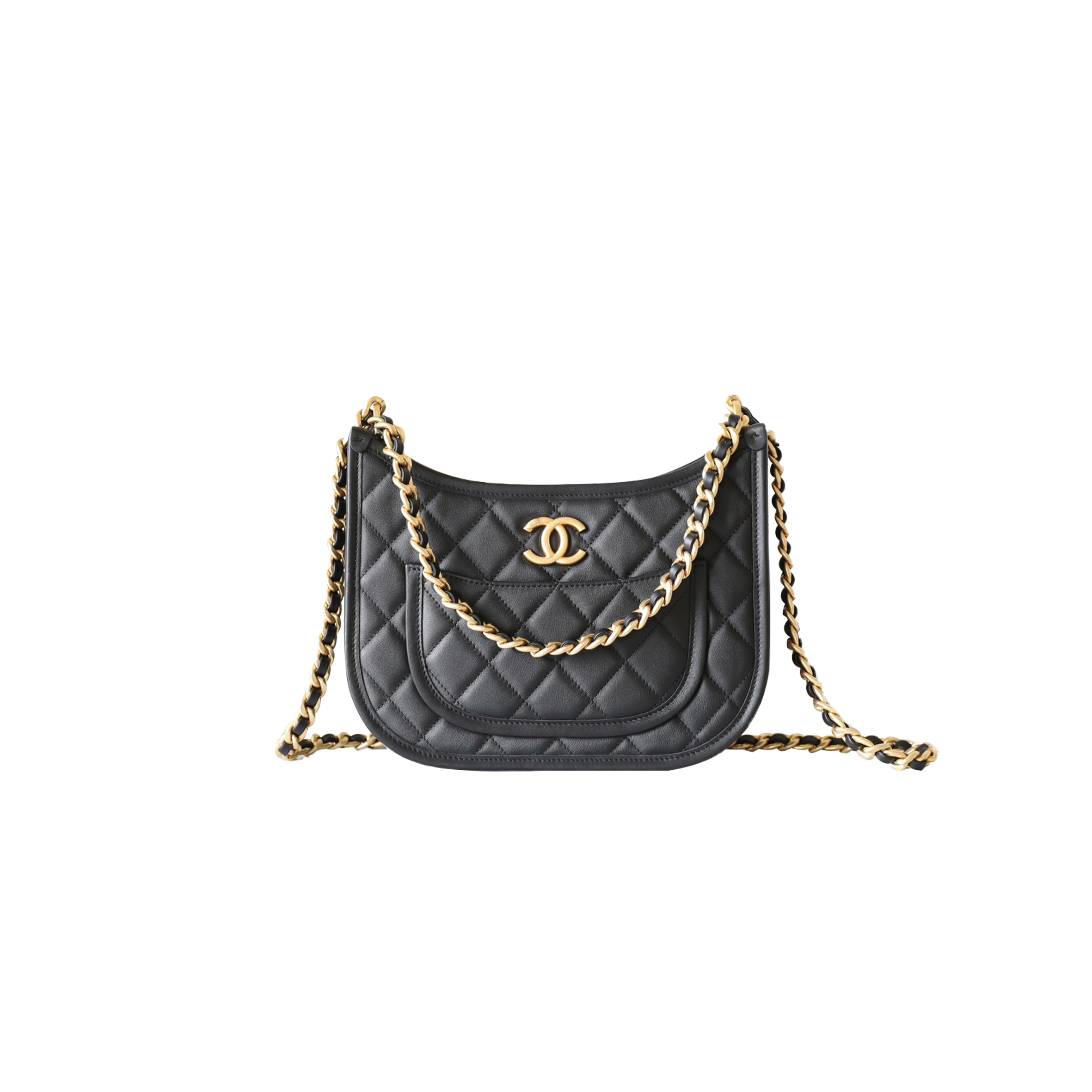 Ch*el master black calfskin quilted cc crossbody hobo small handbag as4666 (24*20*6cm)